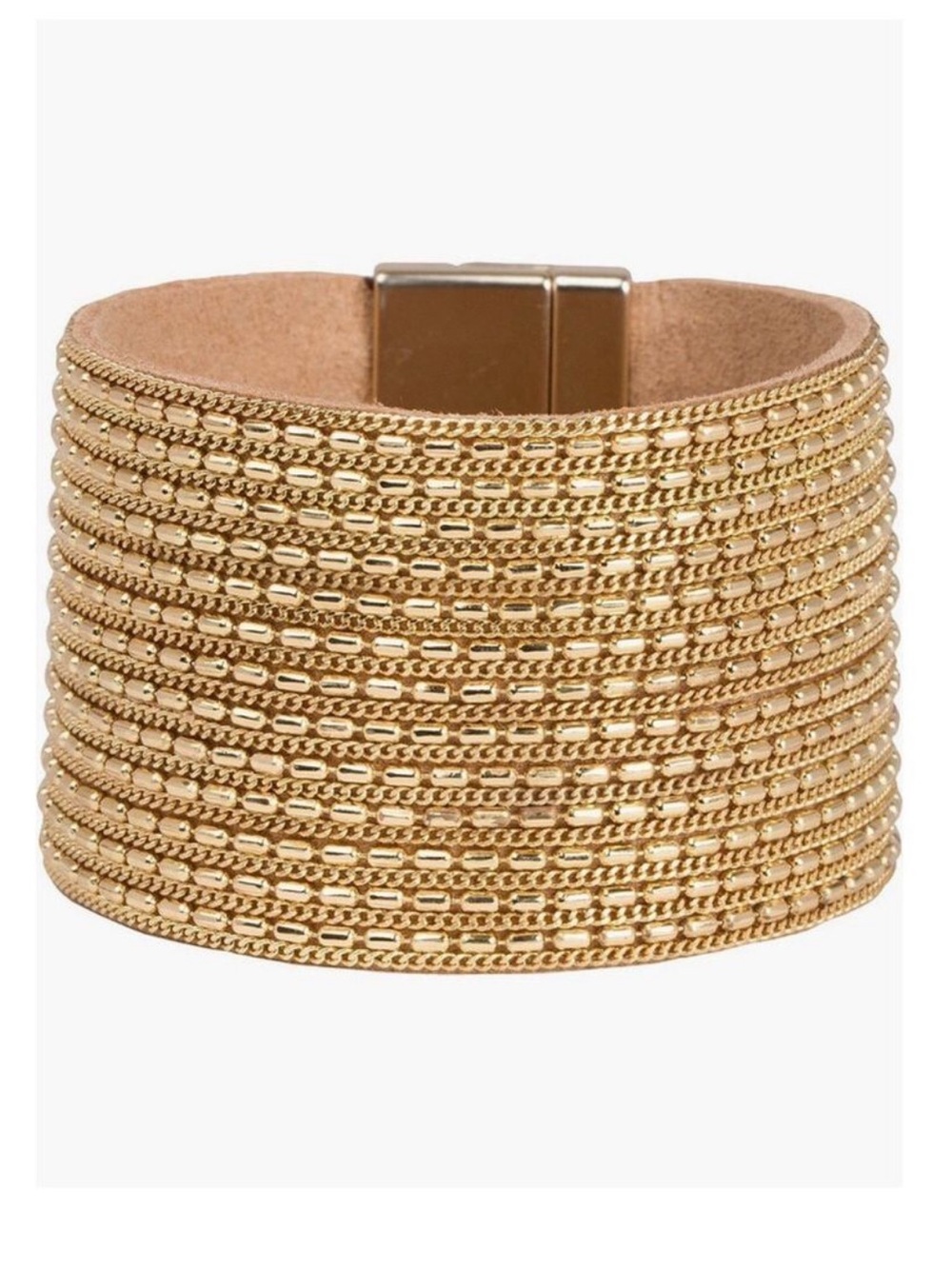 SAACHI Gold Multi-Row Chain Leather Cuff Bracelet NWT